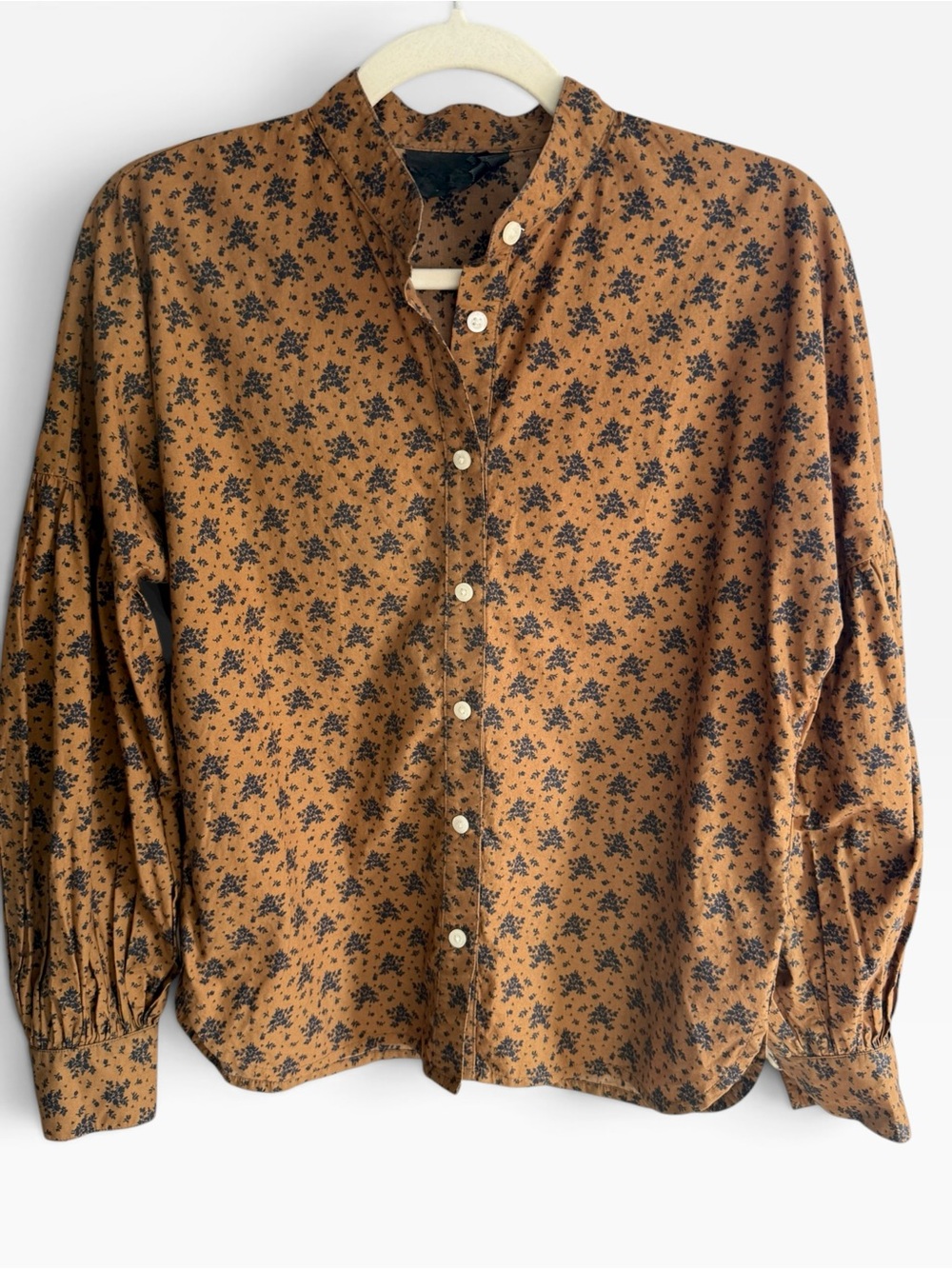 No. 6 Store Spencer Cotton Poplin Shirt Brown Navy Floral Cottagecore USA Made S - Picture 3 of 11